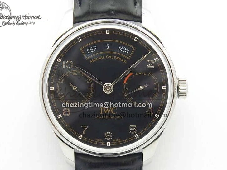 MIROTIME 0108 Portuguese Real PR Real Annual Calendar IW503502 ZF 1:1 Best Edition Black Dial Steel Markers on Black Leather Strap A StreetReady 7134